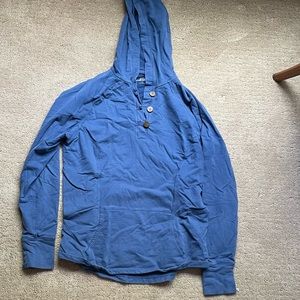 Blue cotton hoodie with brown buttons